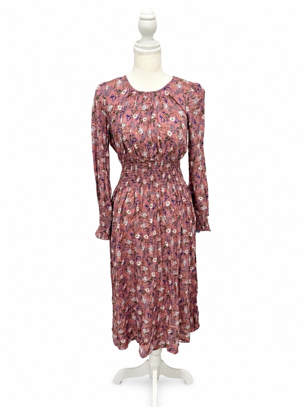 Morrisday The Label NWT Pink Floral Smocked Waist Midi Dress XS Boho Cottagecore